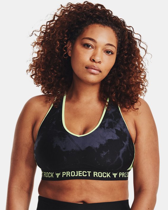 Women's Project Rock Crossback Printed Sports Bra in Black image number 4